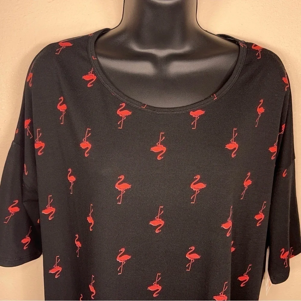 NEW XS LULAROE BLACK PINK FLAMINGO TEE IRMA STYLE OVERSIZED FLORIDA TUNIC
